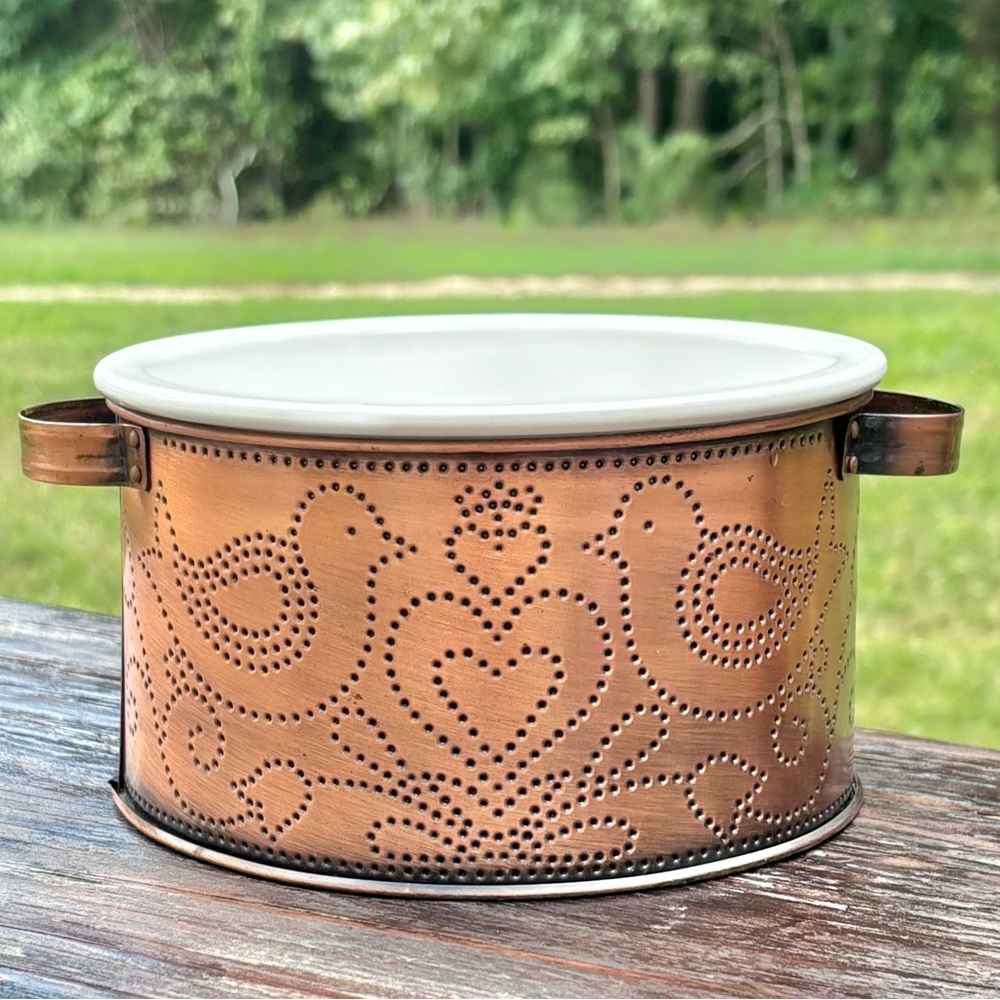 Vintage Teleflora Dish with Punched Copper Holder!